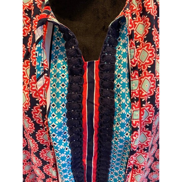 Crown & Ivy Boho Peasant Petite Large Navy Red Patterened Top Blouse Casual - Picture 3 of 11